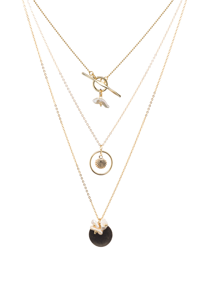 Erika Gold Disc Pearl Necklace - Antonia Y. Jewelry