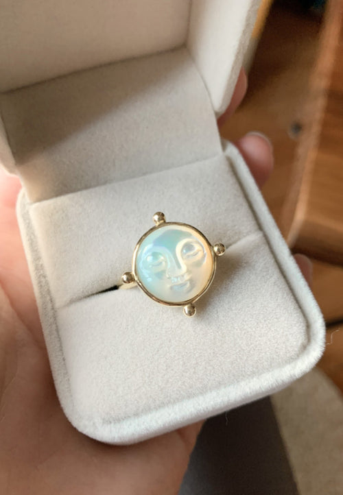 Mother of Pearl Moon Face Ring - Antonia Y. Jewelry
