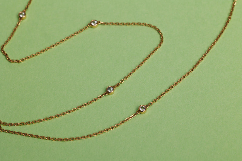 14K Gold Gemstone Station Necklace