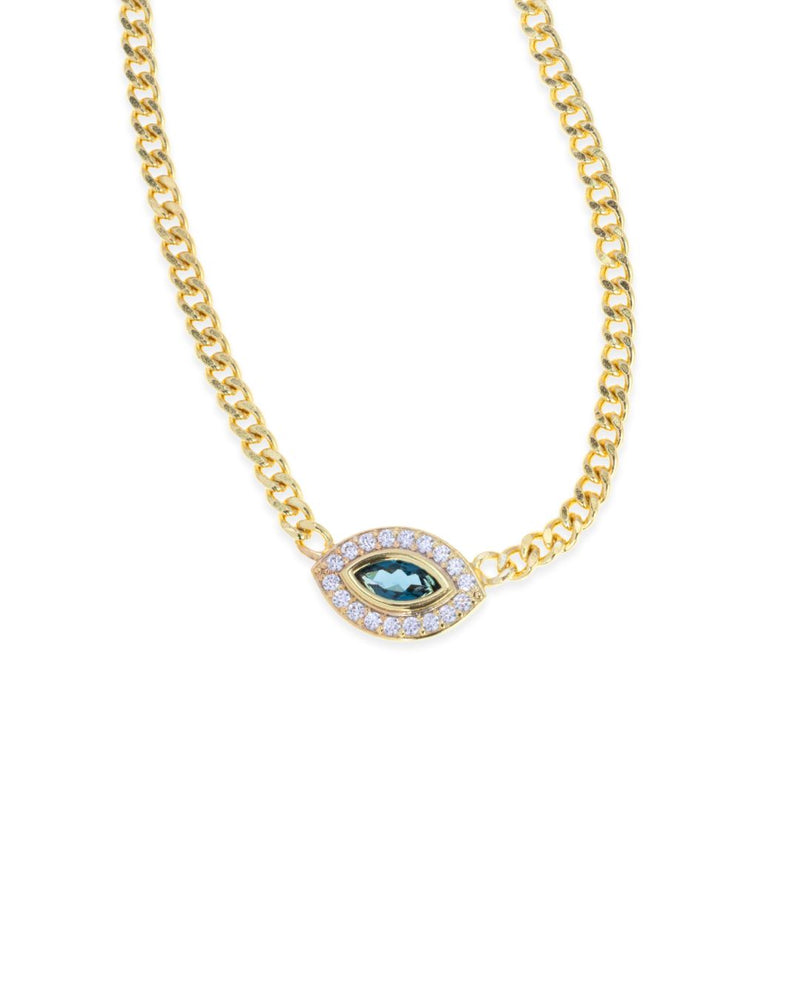 Isha Evil Eye Necklace - London Blue Topaz