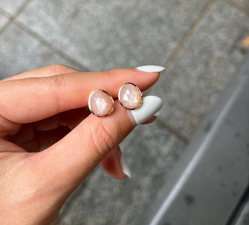 14K Peach Moonstone Stud Earrings