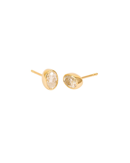 Oval Moissanite Earring Studs in 14K Gold