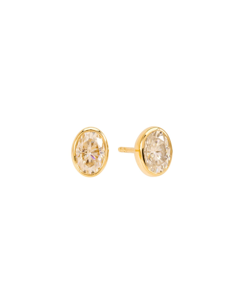 Oval Moissanite Earring Studs in 14K Gold