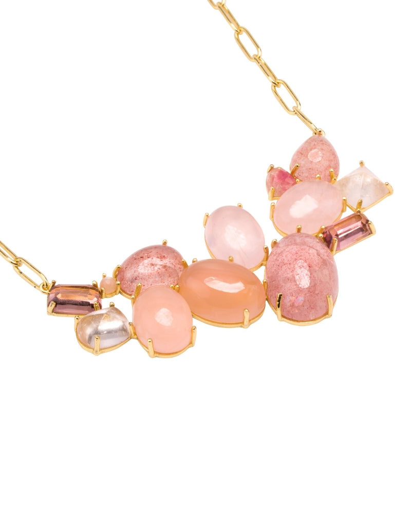 Pink Gemstone Cluster Necklace