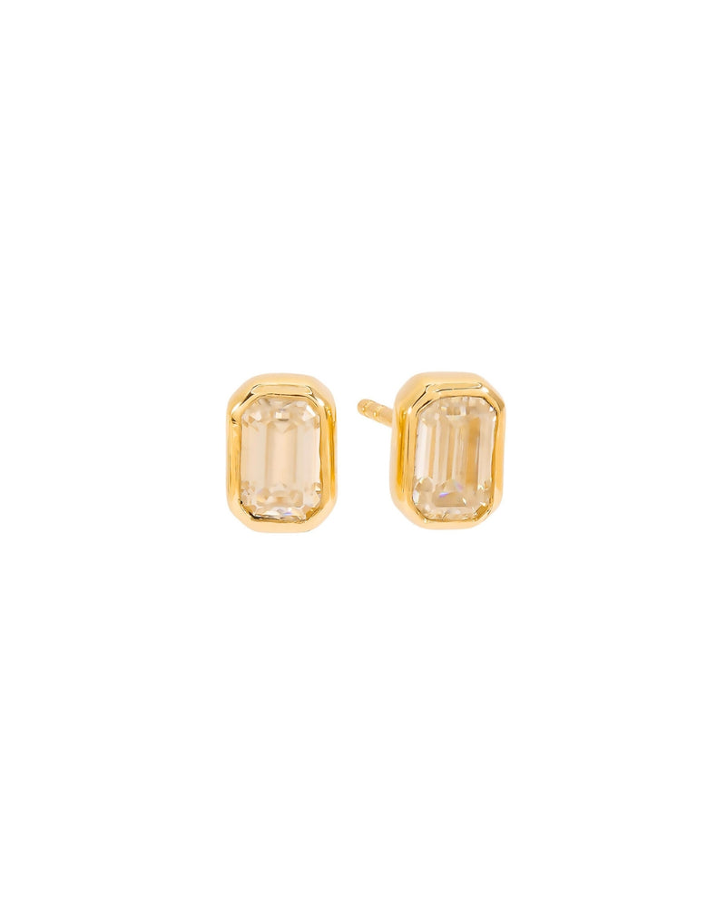 Rectangle Moissanite Earring Studs in 14K Gold