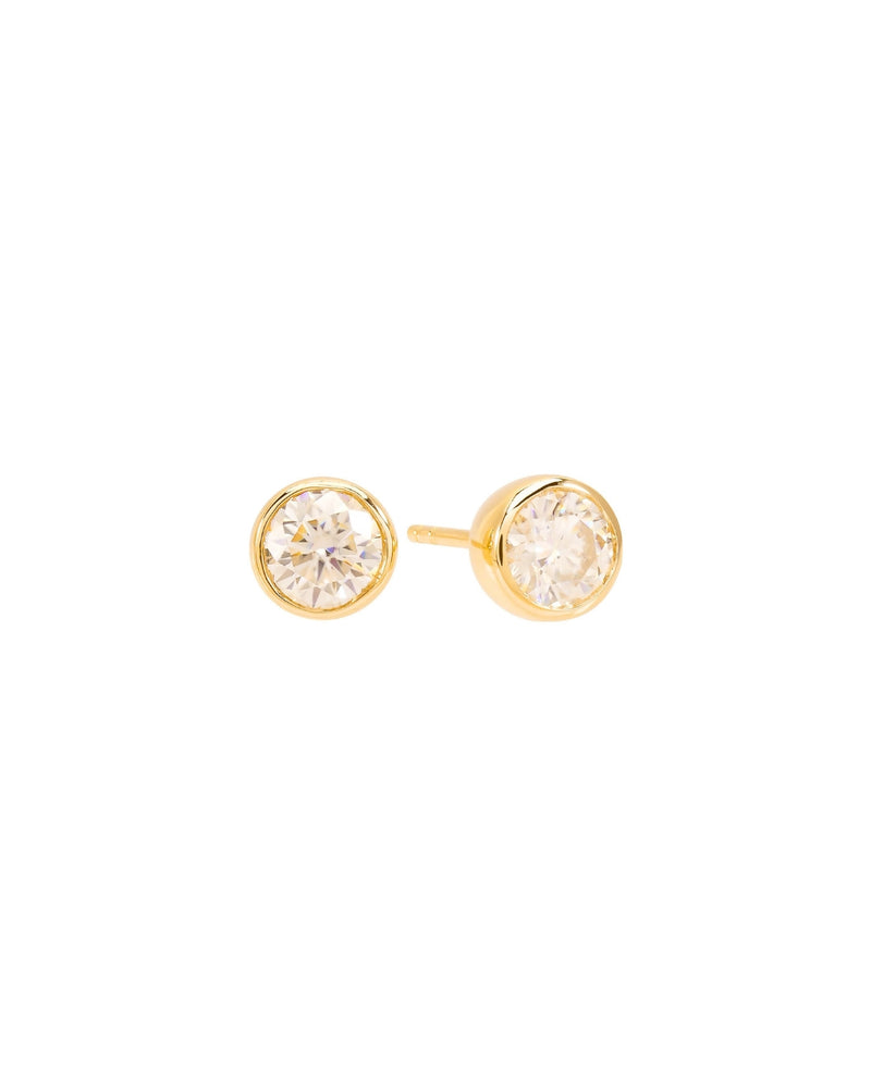 Round Moissanite Earring Studs in 14K Gold