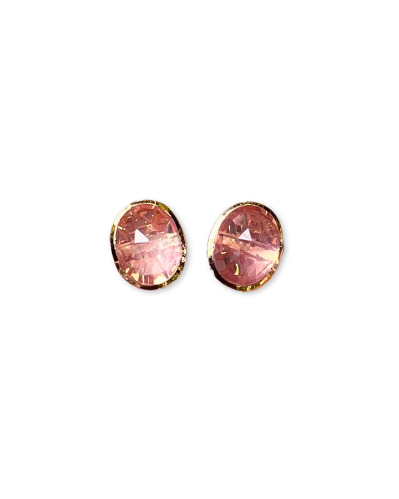 Gemma Rose Quartz Studs in 14K Gold