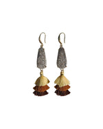 Warm Coral Fossil Tassel Earrings