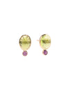 Peridot & Pink Sapphire Studs in 14K Gold