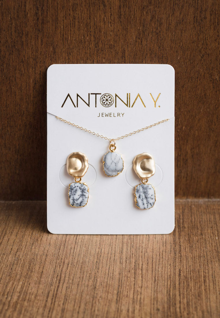 Misty Dendrite Opal Necklace and Earrings Set - Antonia Y. Jewelry