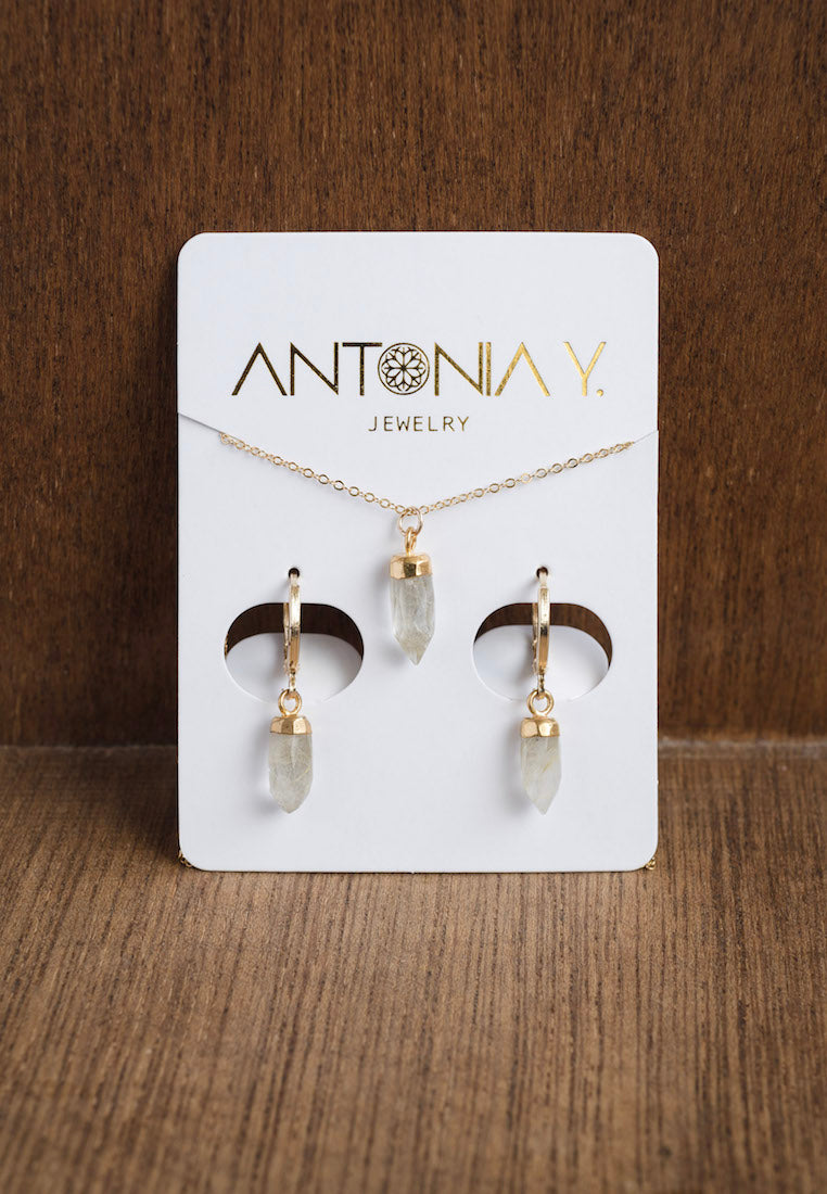 Ivory & Bone Quartz Necklace & Earrings Gift Set - Antonia Y. Jewelry