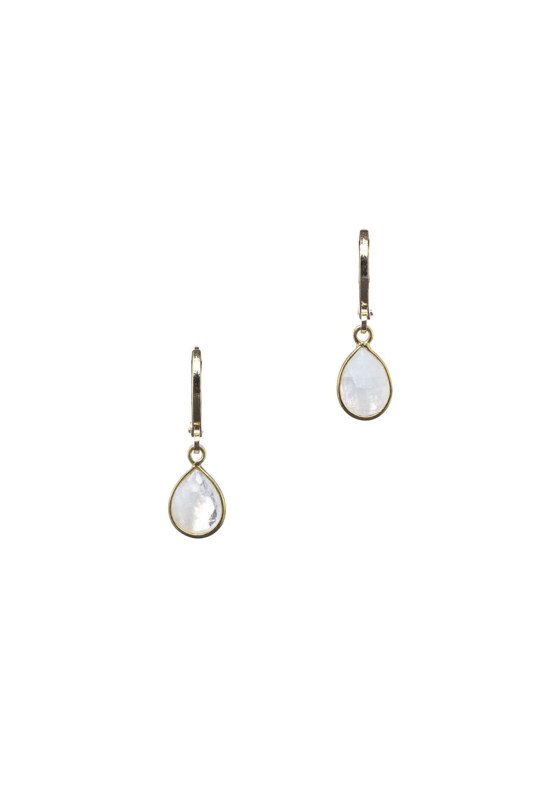 Dainty Moonstone Droplet Hoops - Antonia Y. Jewelry