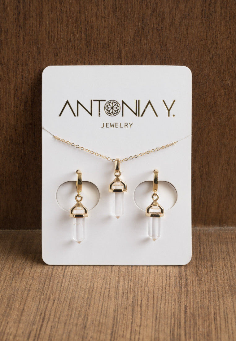Clear Quartz Necklace & Earrings Gift Set - Antonia Y. Jewelry