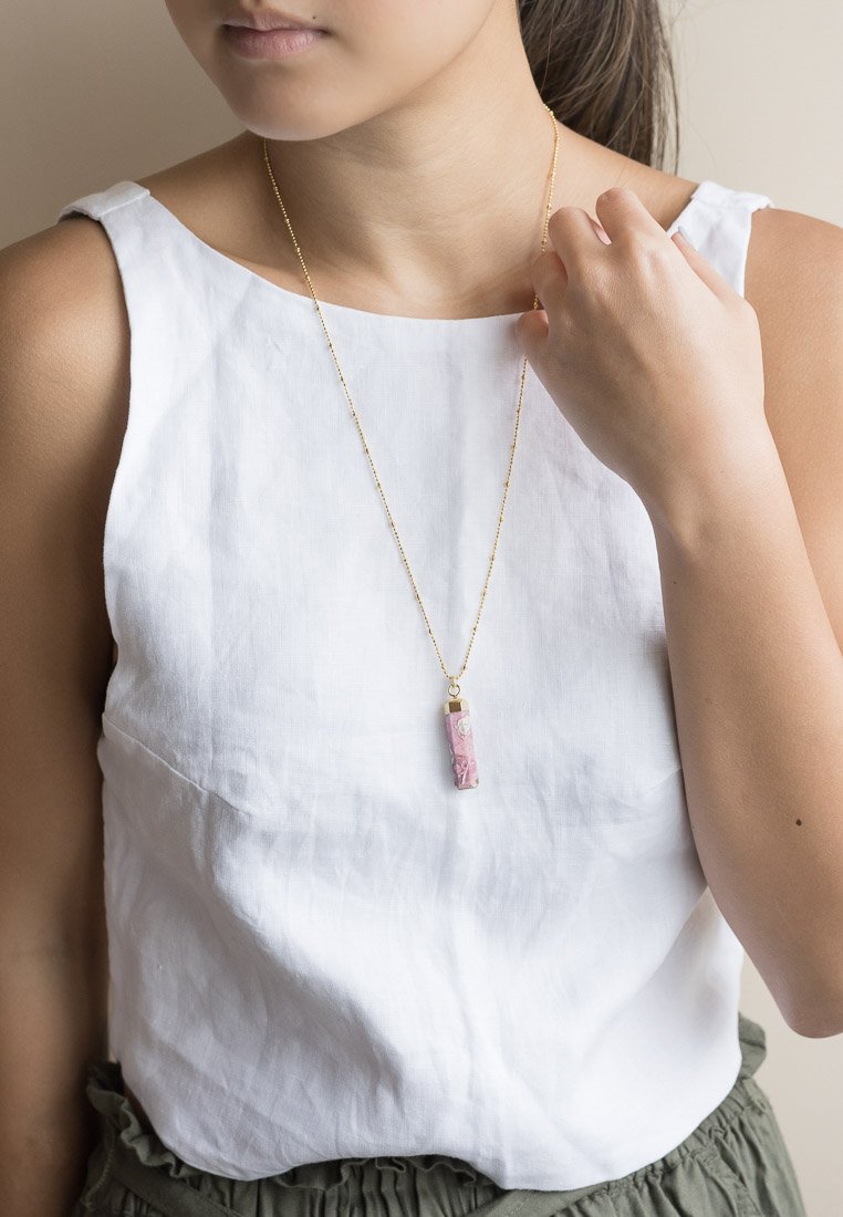 Rhodochrosite Rod Gold Dipped Necklace - Antonia Y. Jewelry
