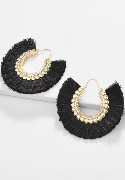 Loretta Tassel Fringe Earrings - Onyx - Antonia Y. Jewelry