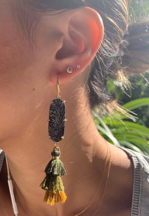 Coral Fossil Tassel Earrings - Antonia Y. Jewelry