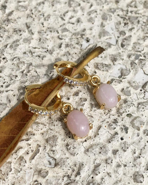 Elevated Pink Opal Gold Hoops - Antonia Y. Jewelry