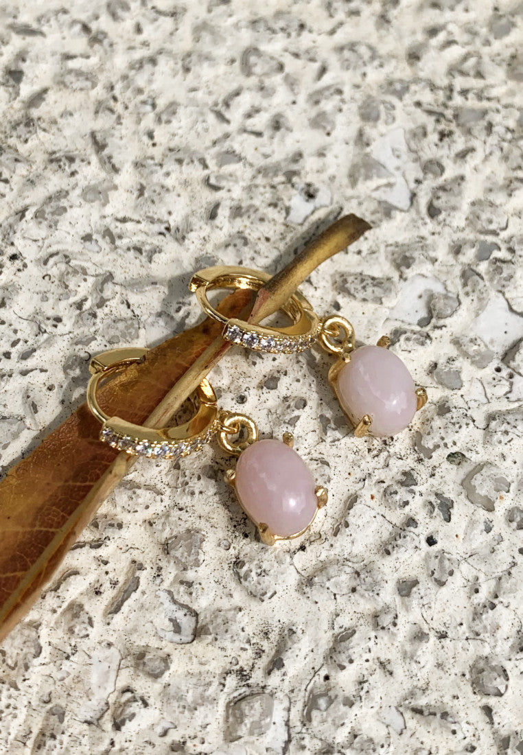 Elevated Pink Opal Gold Hoops - Antonia Y. Jewelry