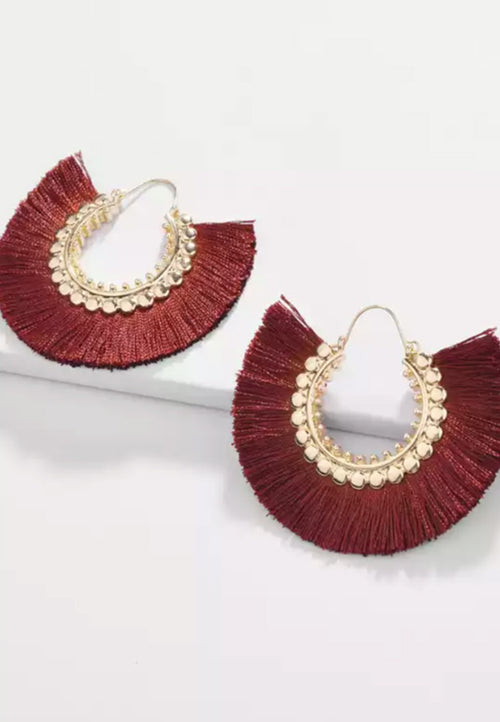 Loretta Tassel Fringe Earrings - Burgundy - Antonia Y. Jewelry