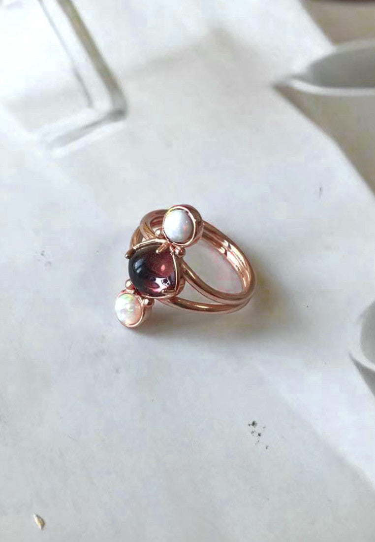 Rose Gold Tourmaline & Opal Ring - Antonia Y. Jewelry