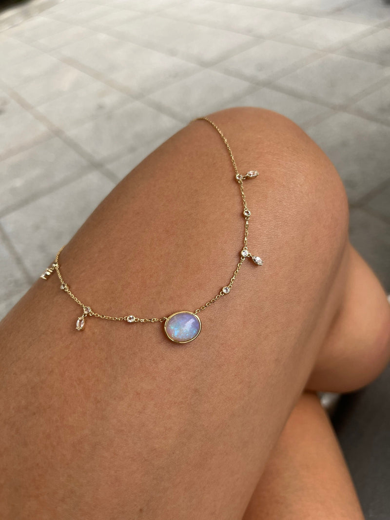 14K solid gold, Australian Purple Opal, shaker choker necklace, super dainty, fine necklace, layering necklace, gift for her, Mothers day - Antonia Y. Jewelry