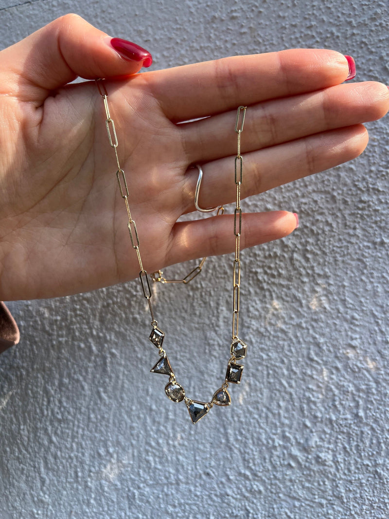 14K solid gold, one of a kind, paperclip chain, salt pepper diamonds, layering necklace, gift for her, mothers day gift, valentine's day - Antonia Y. Jewelry